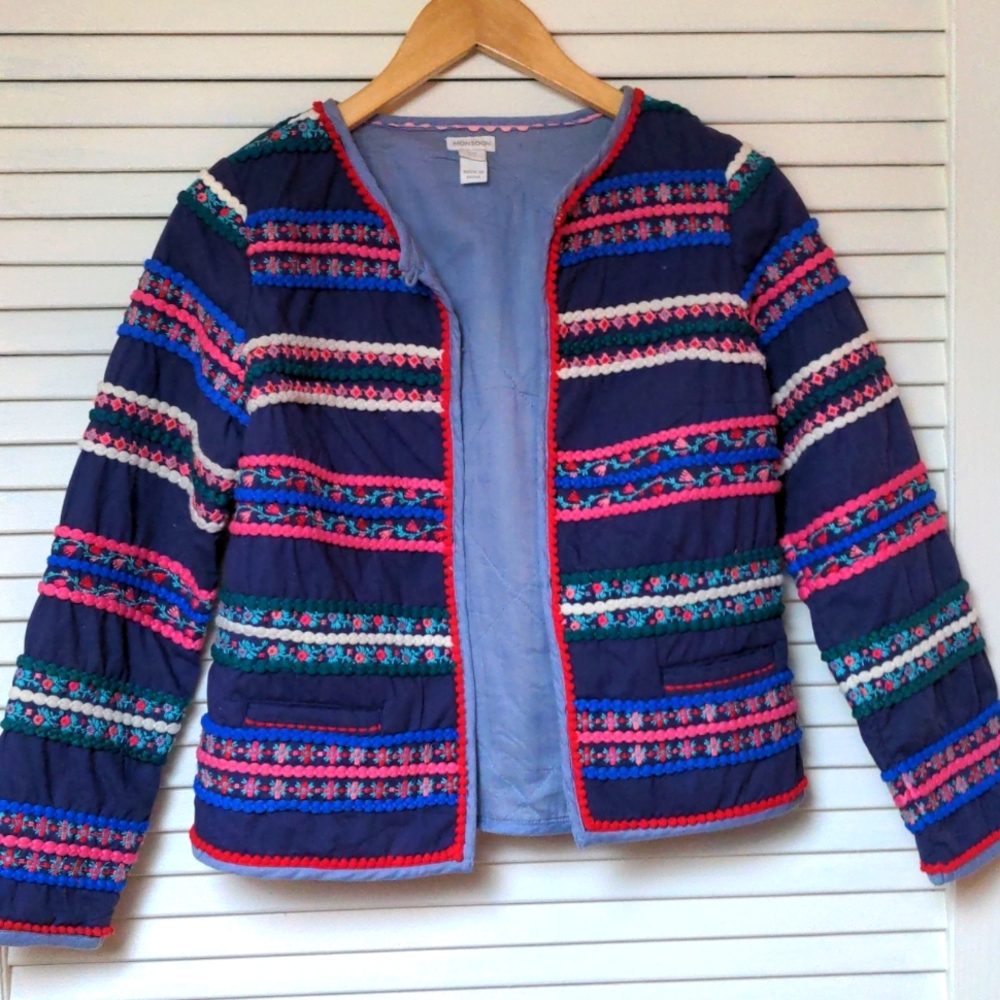 Monsoon Navy Jacket with Pink, Blue and Green Trim
